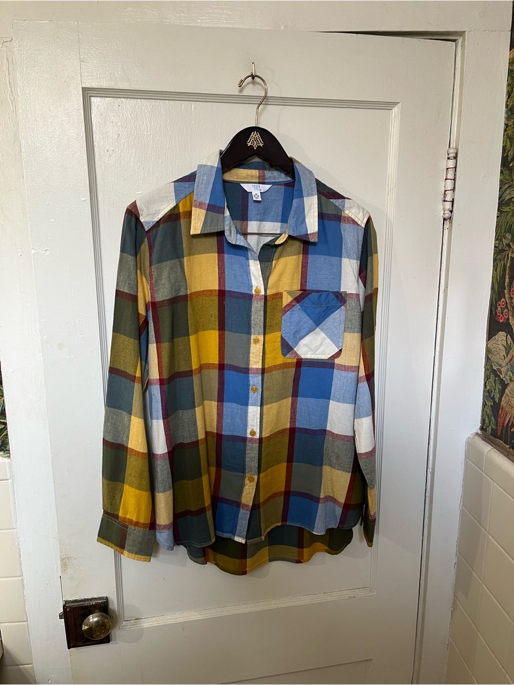 NEW Time and Tru Multicolor Plaid Flannel Button Down Shirt Medium 8-10